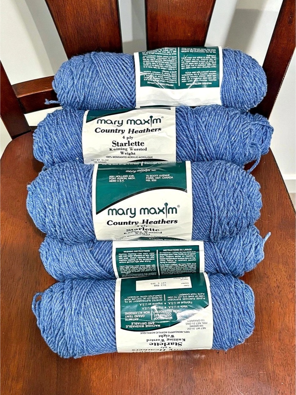 Vintage Mary Maxim Starlette Yarn Bundle - Country Heathers Blue (7 Skeins)